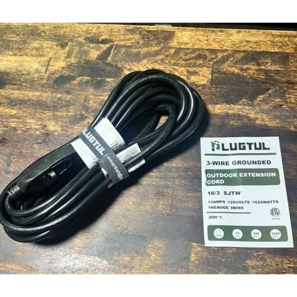 New Outdoor Extension Cord 25 FT Waterproof, 16/3 Gauge Black Heavy Duty 3 Prong - Picture 2 of 2